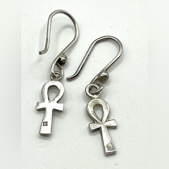 Ankh Symbol Earrings Vintage Dangle  Key of Life 925 Sterling Silver - Picture 2 of 11